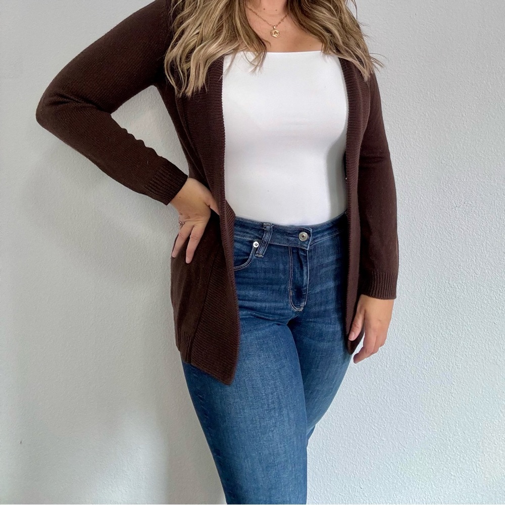 Hillard & Hanson Chocolate Brown Knit Cardigan S